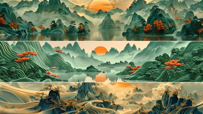 4k宽屏国风红日山水合集