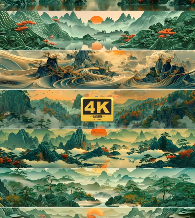 4k宽屏国风红日山水合集