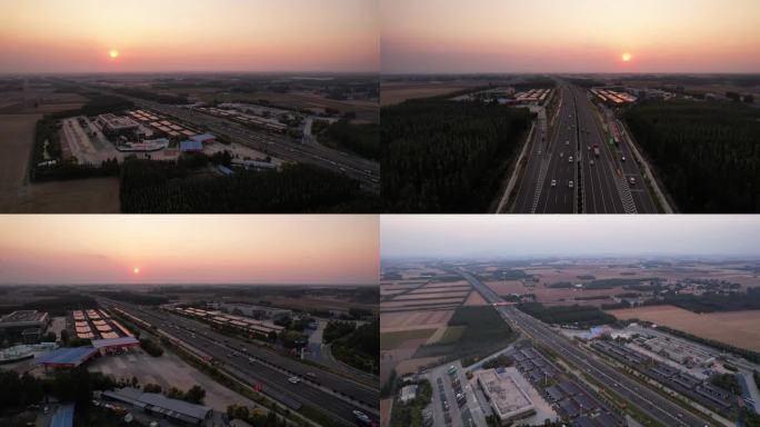 国庆期间夕阳下的高速公路