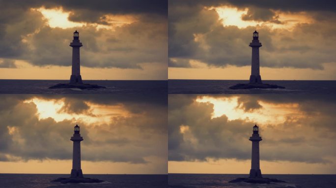 日落晚霞大海灯塔