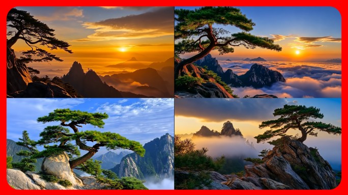 黄山风景黄山航拍黄山云海迎客松