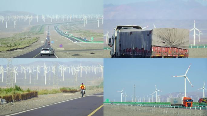 新疆国道风光公路卡车交通【组镜】