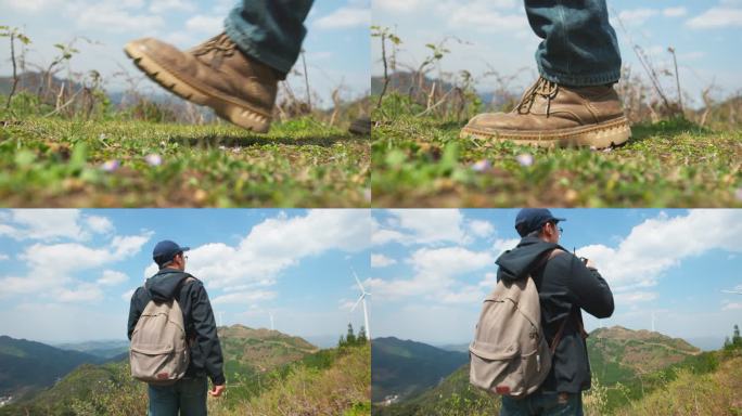 徒步脚步背影登山