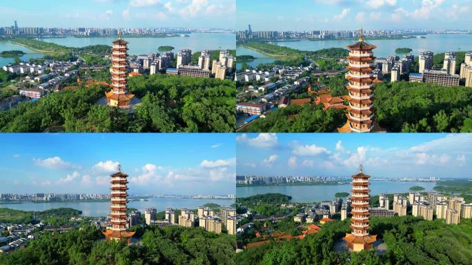 航拍湖南岳阳旅游文人历史文化古寺圣安寺