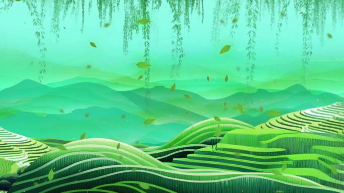 茶山 春天茶山 四季 意境山水 唯美桃树