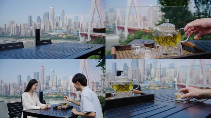 重庆江边喝茶 地标打卡