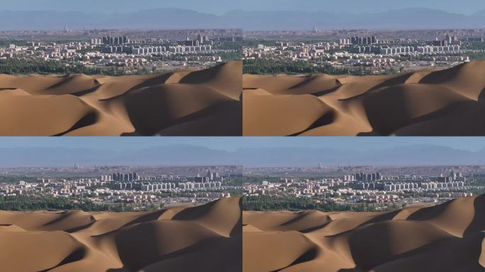 新疆吐鲁番鄯善县城市库木塔格沙漠航拍风光