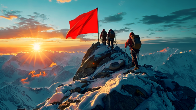 站在山巅攀登高峰挑战极限克服困难向山而行