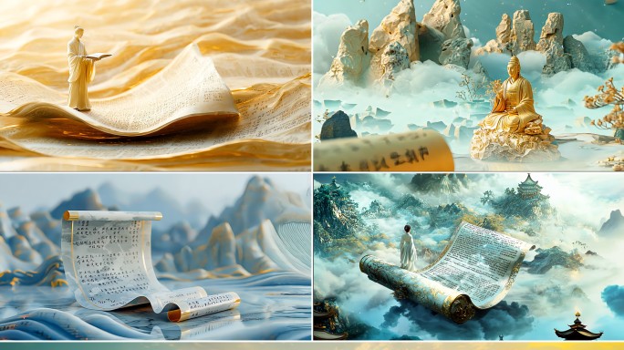 中国风东方美学古典诗词诗意山水玉雕画卷