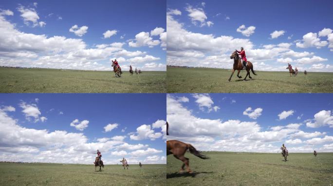 一个人在草地上骑马