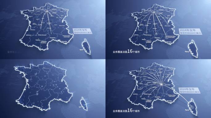 法国地图巴黎和里昂辐射多个市4K