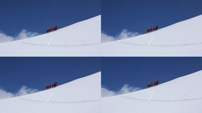 攀登新疆慕士塔格峰雪山的登山队队员