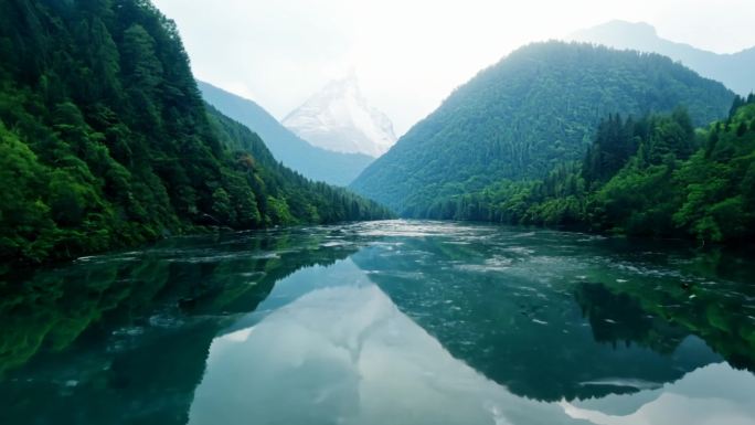福建武夷山九曲溪两岸的翠绿峰林倒影