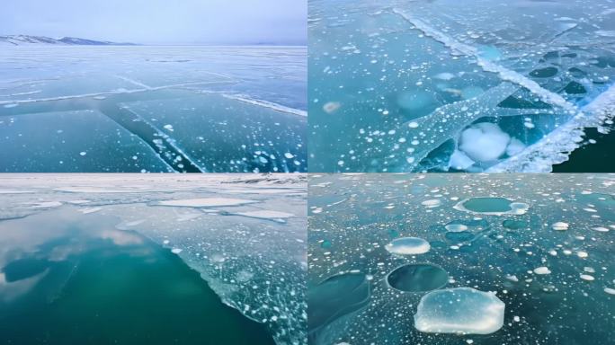 俄罗斯贝加尔湖冰封世界中的透明冰层