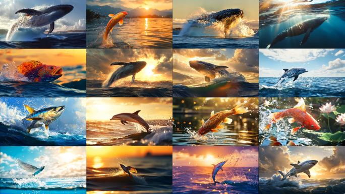 4K高帧率鲸鱼海豚鲤鱼出水素材合集
