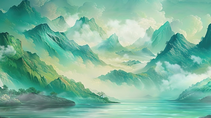 8K意境水墨山舞台背景大屏