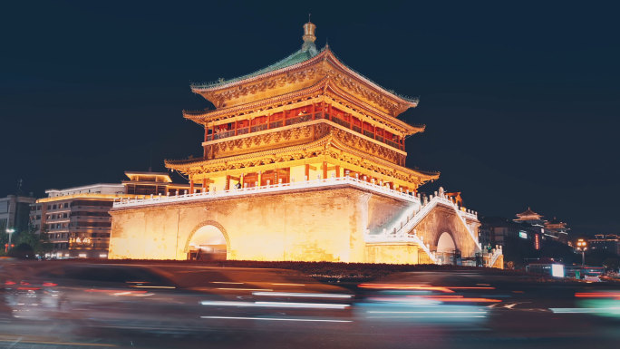 西安钟楼夜景延时