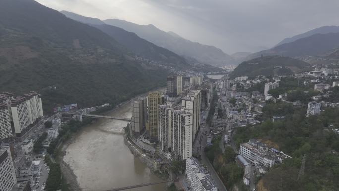 云南怒江傈僳族自治州泸水市城市航拍景观