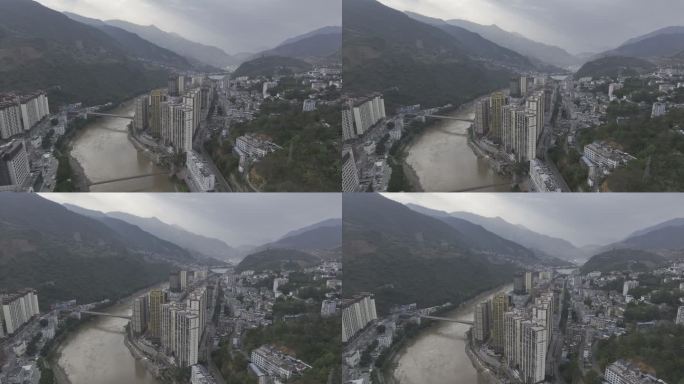 云南怒江傈僳族自治州泸水市城市航拍景观