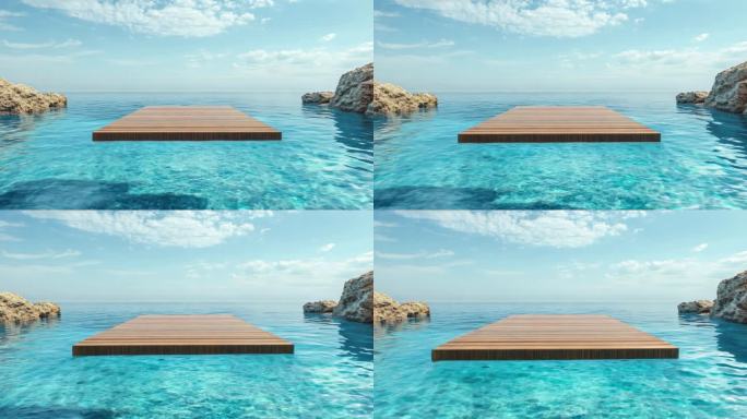 超现实概念地产场景水面上的木板
