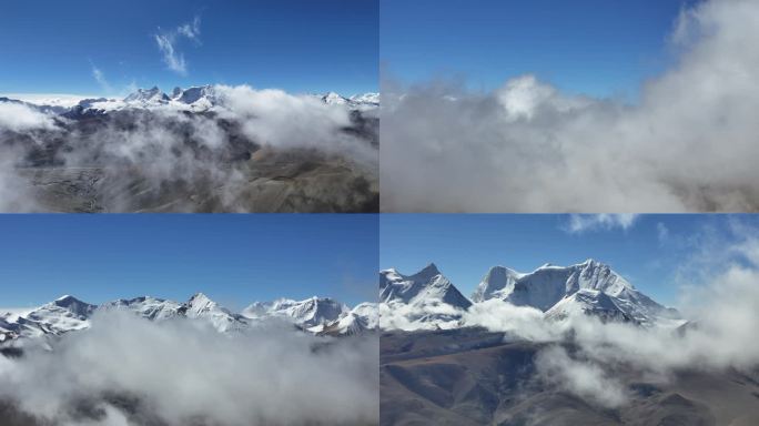 西藏山南浪卡子 库拉岗日雪山4K穿云航拍