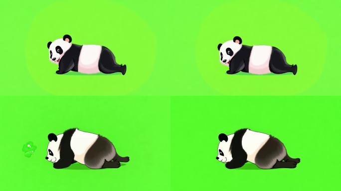 熊猫翻滚卡通绿色屏幕