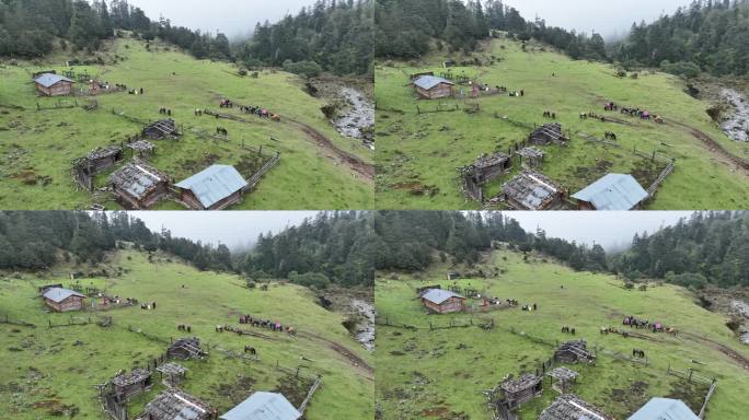 航拍云南香格里拉哈巴雪山中途休息地