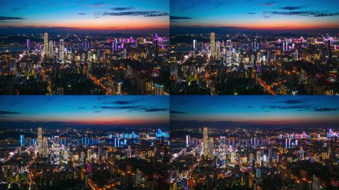 【4K超清】长沙市中心蓝调夜景航拍延时