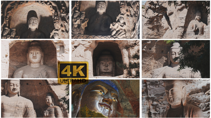 山西大同云岗石窟佛像长焦唯美大气拍摄