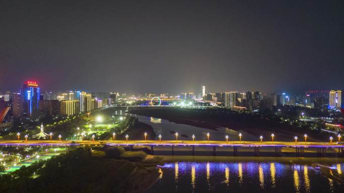 陕西宝鸡渭河两岸桥梁航拍延时