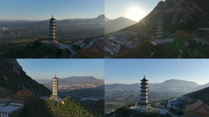 鸡鸣山胜地、景色、河北张家口、寺庙、航拍