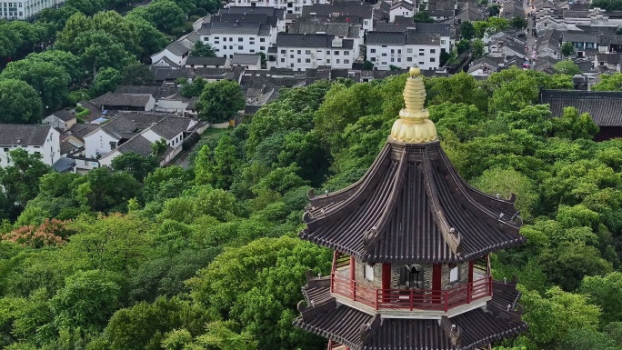 浙江绍兴江南水乡书圣故里蕺山公园航拍