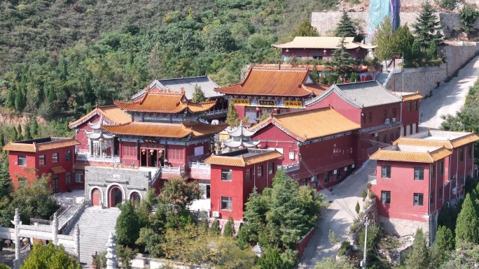 河南郑州新密历史古迹千年古刹天龙寺航拍
