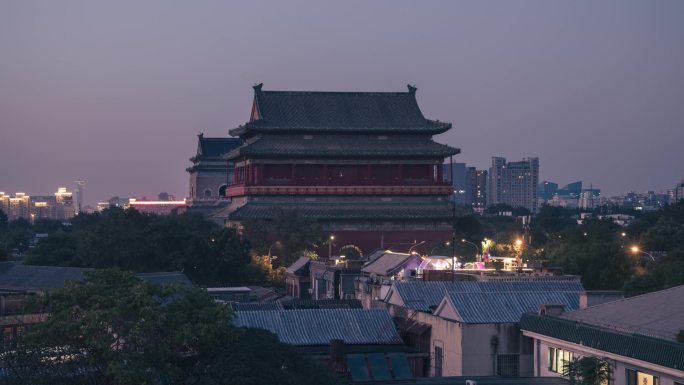 高清实拍北京国庆钟鼓楼灯光中轴线申遗成功