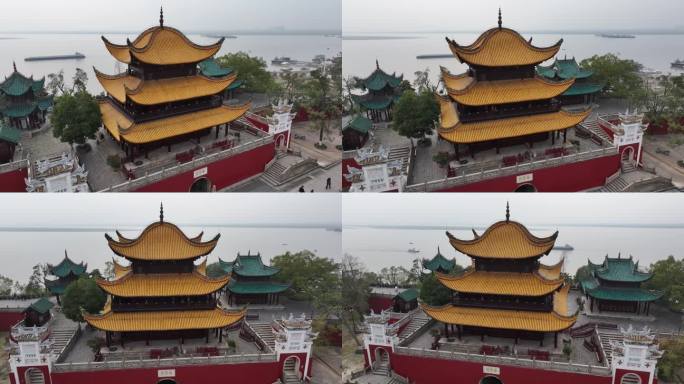 湖南洞庭湖岳阳楼航拍城市建筑风光