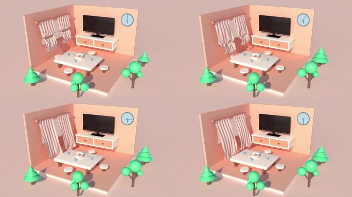 C4D简约小清晰室内场景建模动画