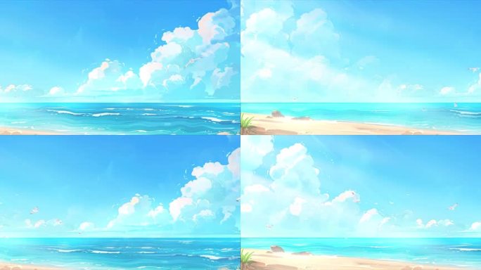 卡通手绘海边海鸥云演唱会舞台背景大屏