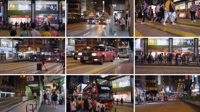 香港夜晚下城市街道 车流人流旺角