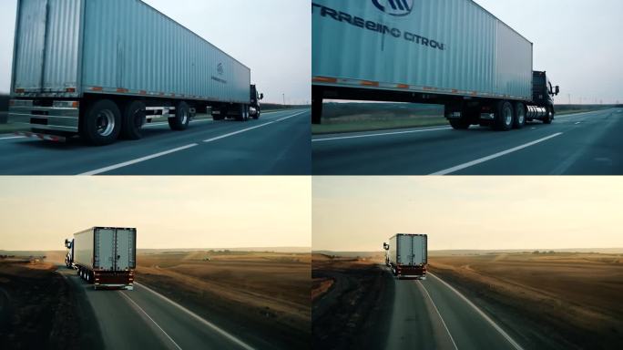 公路运输卡车箱车物流运货驶过