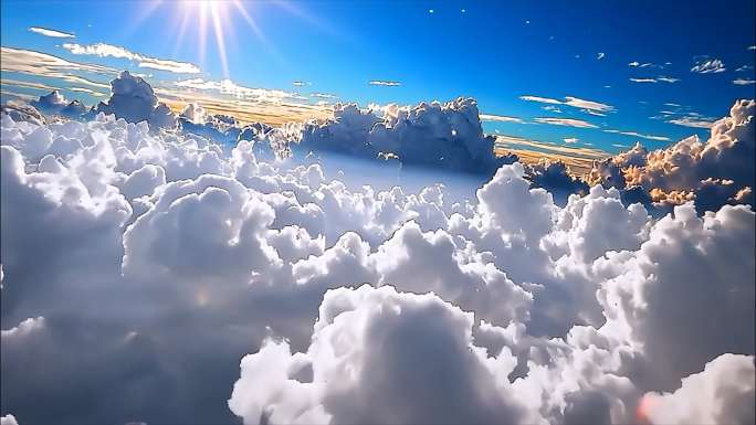 夏天清晨蓝天白云树林阳光树叶唯美花朵草地