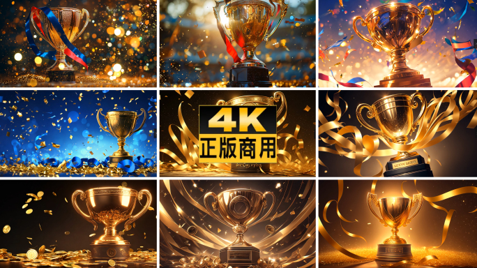 4K金色奖杯获奖人颁奖冠军金奖杯晚会背景