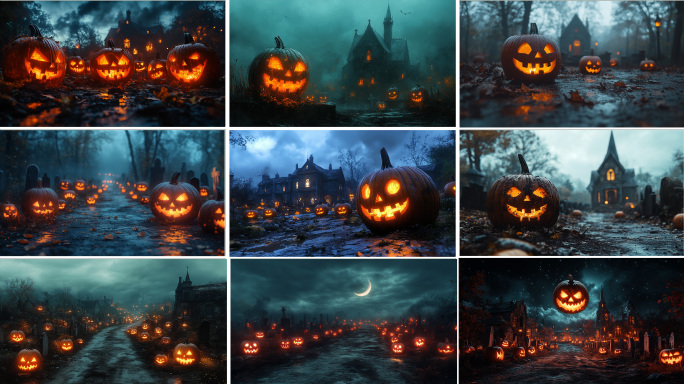 万圣节南瓜灯 阴森诡异森林穿梭 蝙蝠