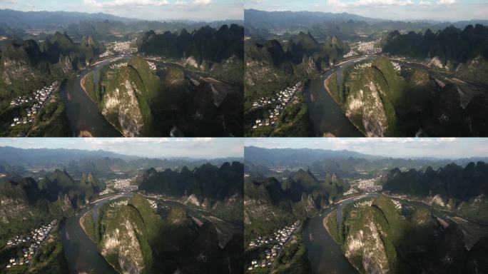 广西桂林阳朔兴坪古镇漓江航拍山水自然风光