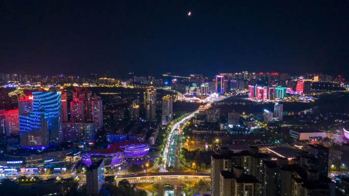 四川泸州夜景延时航拍泸州夜景