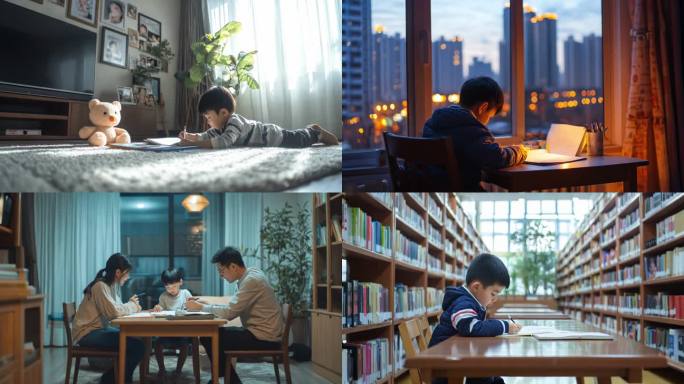 小学生做作业父母督促孩子做作业