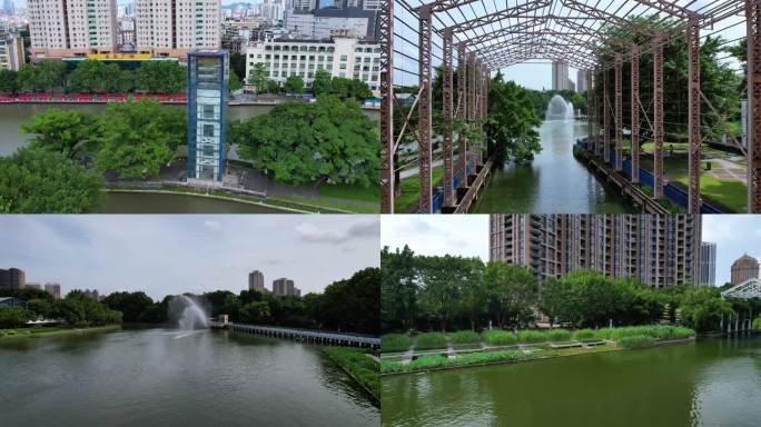 中山市岐江公园航拍城市风景4K