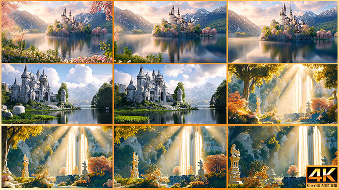 欧洲城堡风光动画 唯美三维城堡 圣洁光线