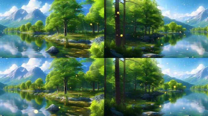 8K群山环抱水清涟漪绿树成荫鸟语喧啼