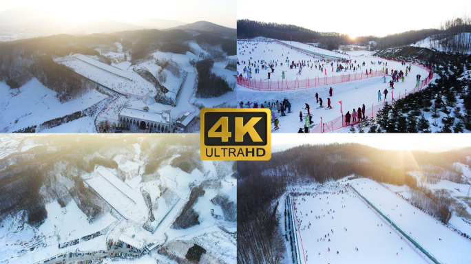 滑雪运动航拍冬季阳光宣传片