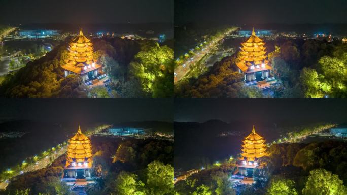 四川德阳钟鼓楼夜景环绕航拍延时